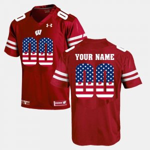 Men's Wisconsin Badgers NCAA #00 Custom Red NCAA Under Armour US Flag Fashion Stitched College Football Jersey AO31J08ZJ